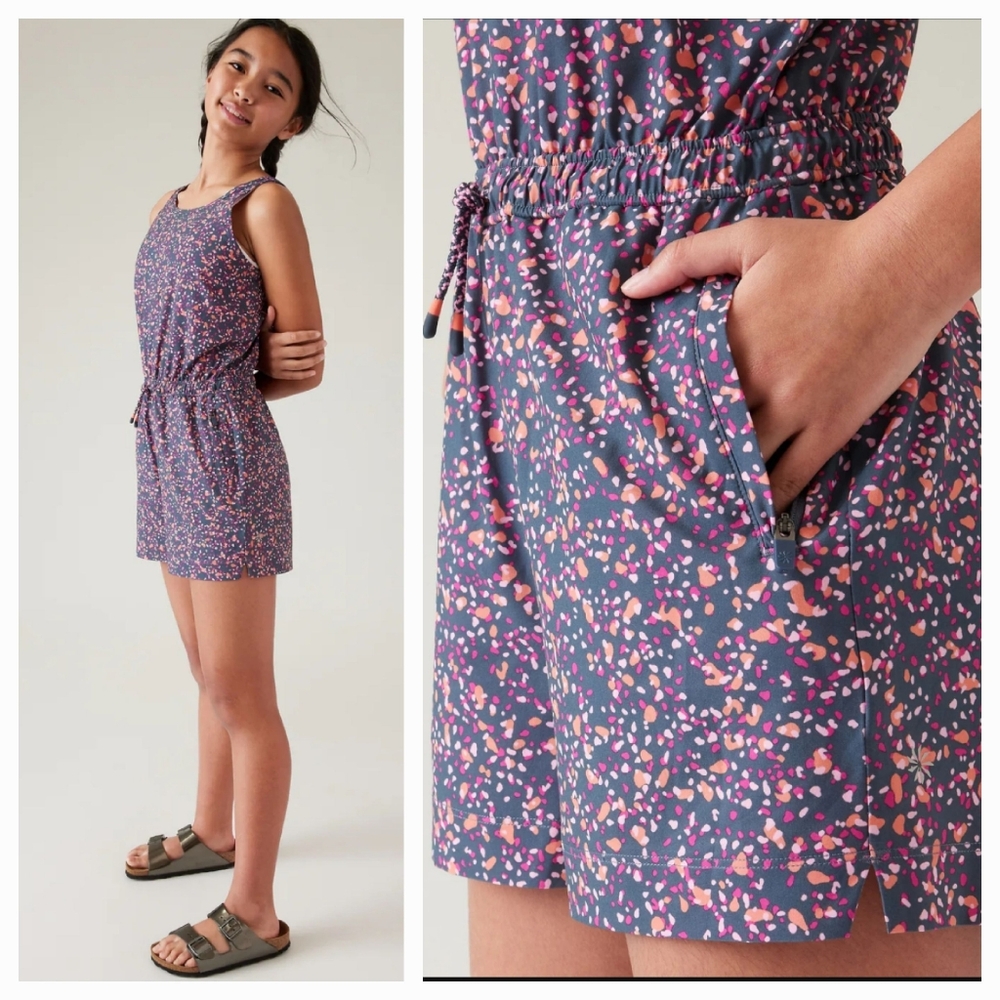 Athleta Girl Play More Romper in Slate Gray Multi Sz L/12 - Picture 2 of 16
